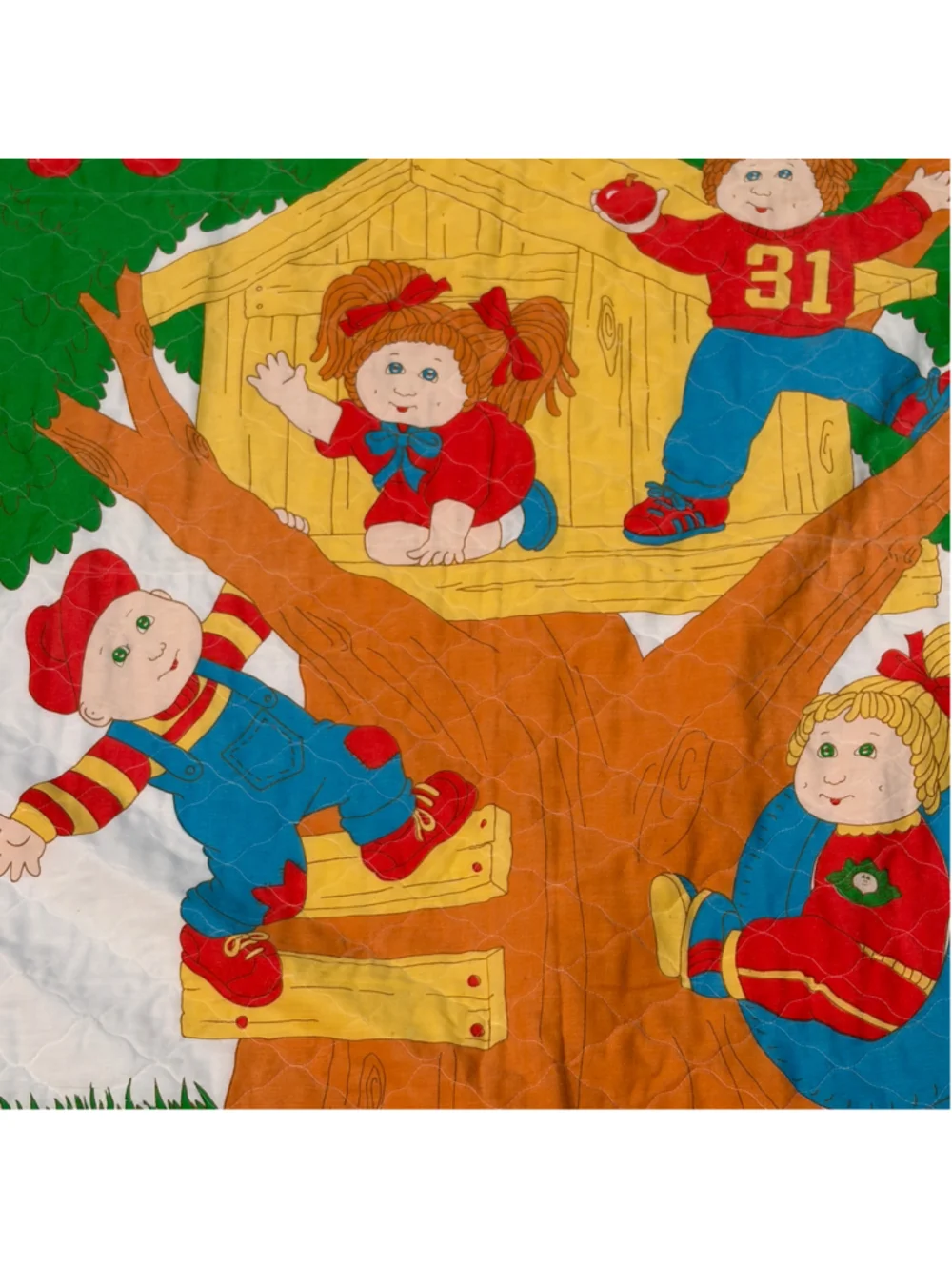 Vintage Cabbage Patch Kids Quilt Blanket Yellow Green 43” x 34” 1984 Treehouse